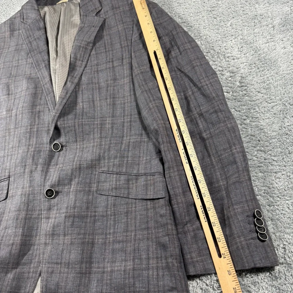 Joseph Abboud Blazer Mens 40R Plaid Windowpane 100% Linen Slim Fit Sport Coat
